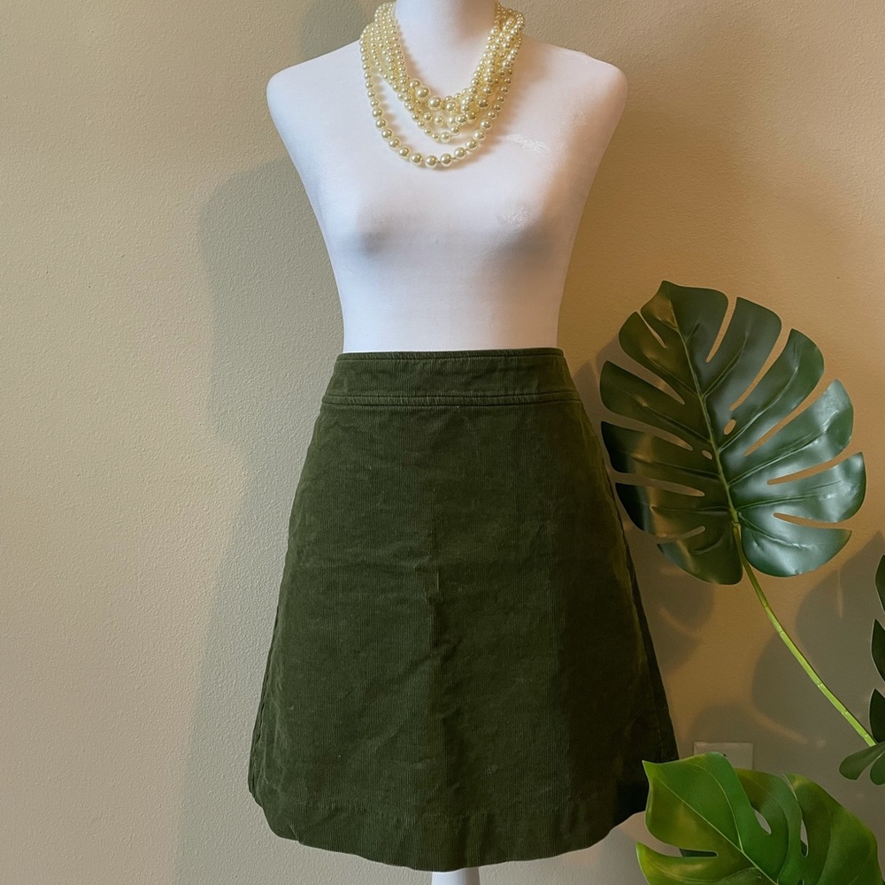 JCREW Green Corduroy A-Line Skirt